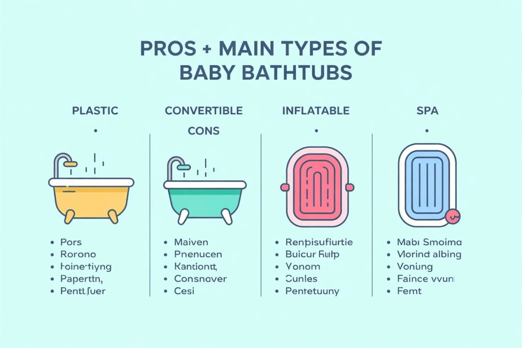 Comparison chart of different types of baby bathtubs.