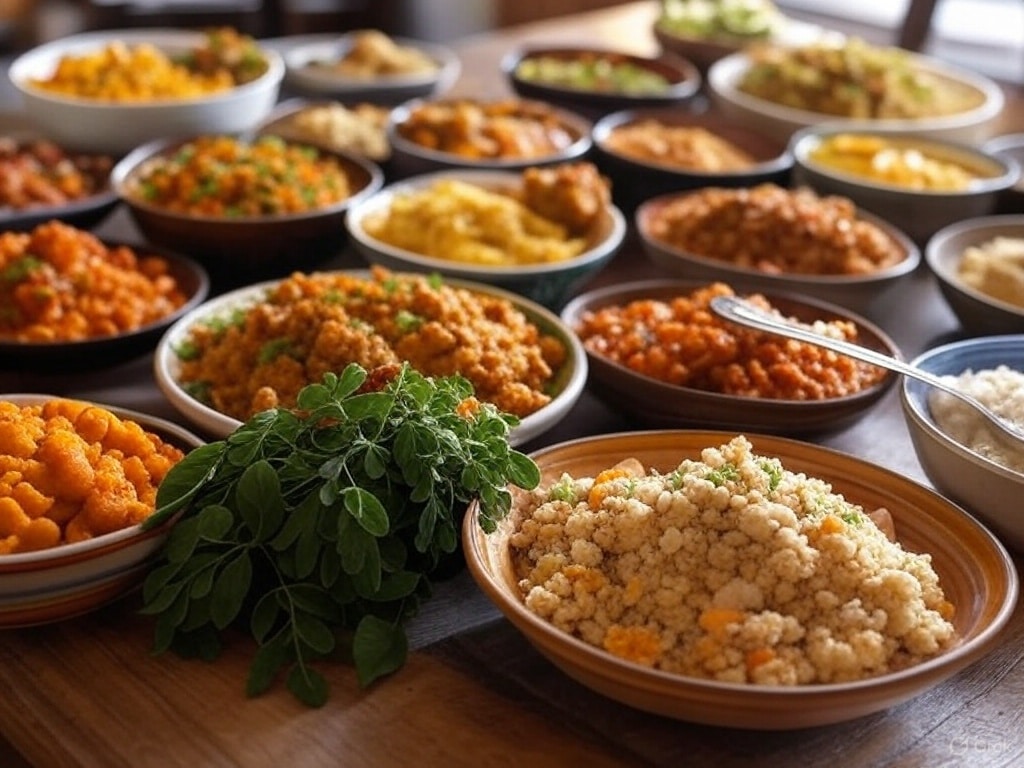 A collection of culturally significant and nutritious foods that support lactation nutrition in breastfeeding mothers globally.