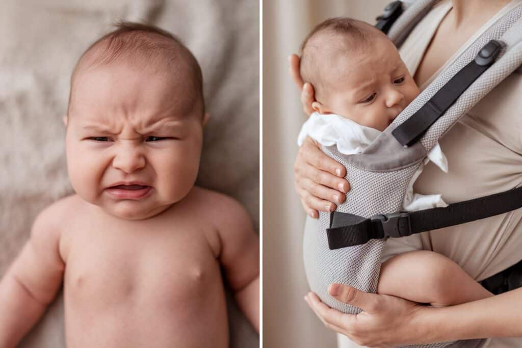 Baby comforted by babywearing.