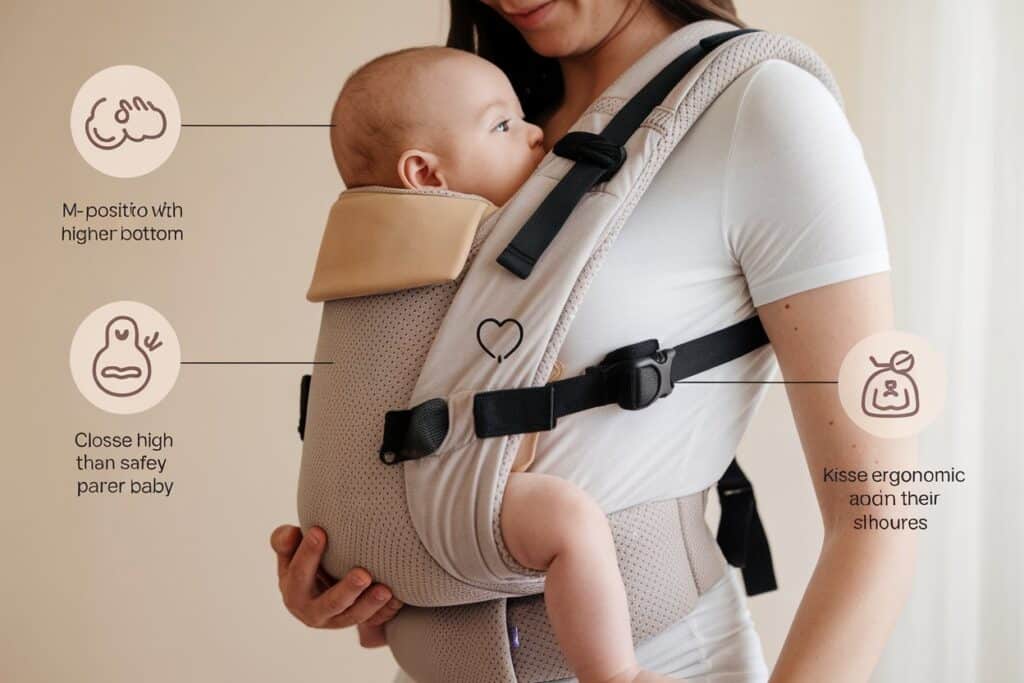 Safe baby carrier positioning T.I.C.K.S. rule.